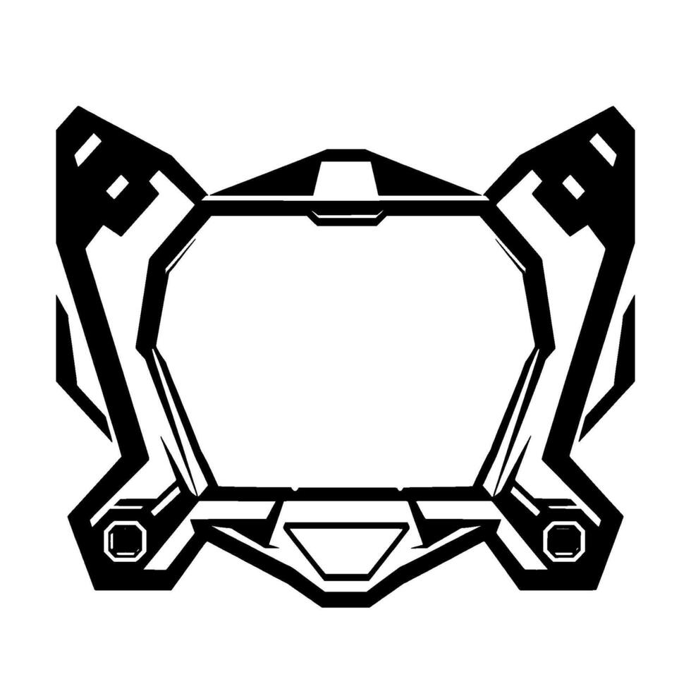 Futuristic Tech Frame , Black and White, Geometric Shapes, Abstract Cyberpunk Aesthetic, Decorative Panel for Digital Interfaces. vector