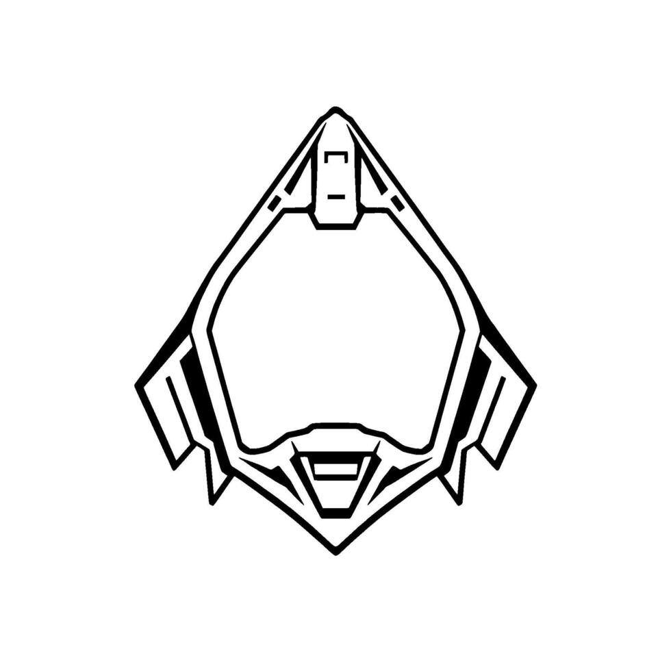 Futuristic Geometric Faceplate An Isolated, BlackandWhite Schematic of a Sleek, Angular Helmet Concept. vector