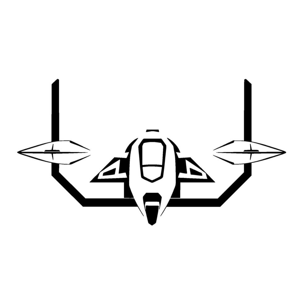Futuristic Aerial Vehicle Black and White Art of a DroneLike Flying Machine, Geometric and Minimalist Aesthetic. vector