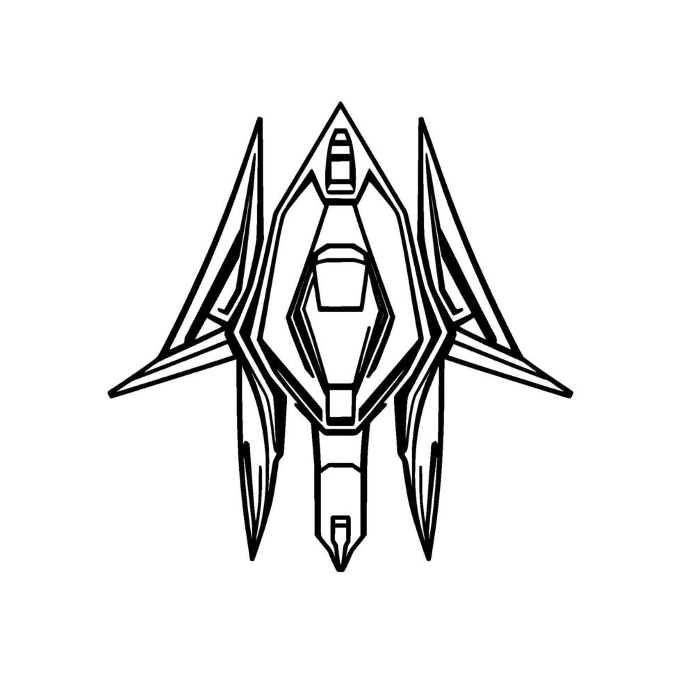 Futuristic Illustration of a Black and White Starfighter , Showing a Geometric Shape with Winglike Structures. vector