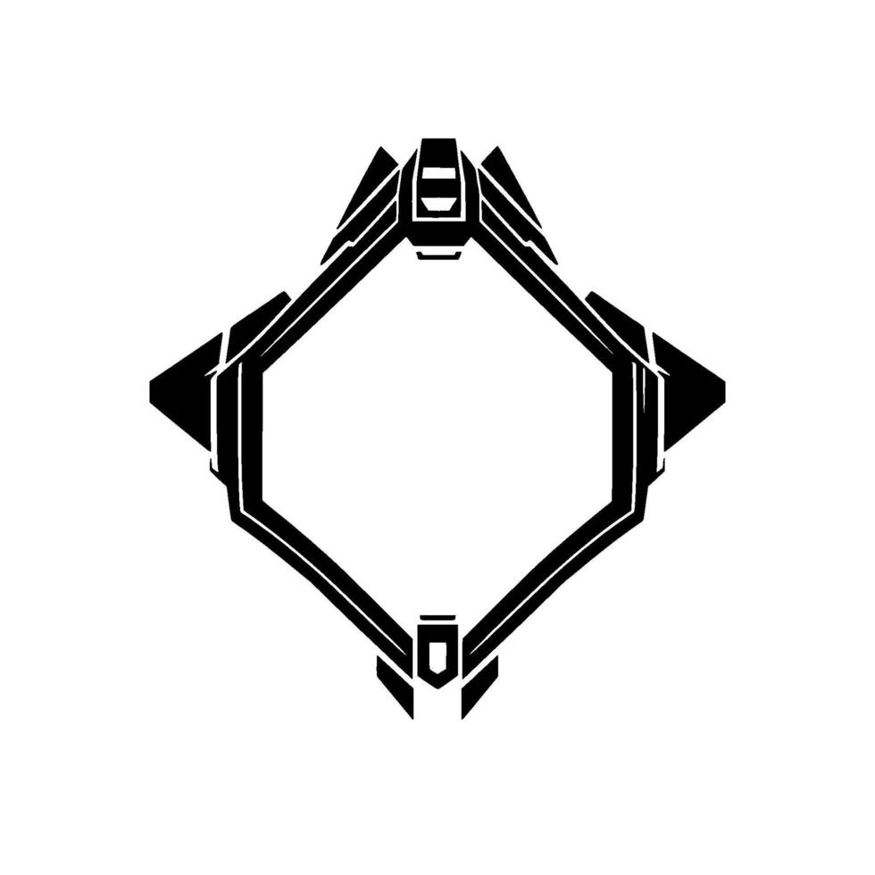 Futuristic Black Geometric Frame with Detailed Angular Designs, Minimalist Aesthetic, Isolated on White, Modern Emblem. vector