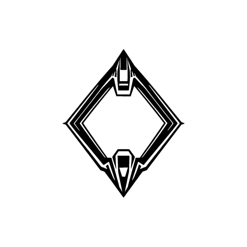 Symmetric Black White Geometric DiamondShaped Abstract with Detailed Lines, Borders, and Contrasting Shapes on a White Background. vector