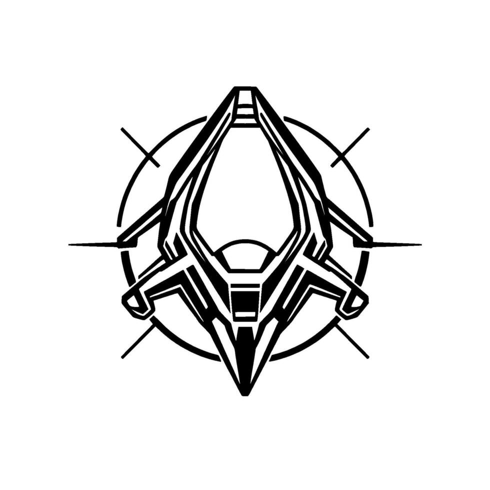 Futuristic Black and White Illustration of an Abstract Spacecraft, Geometric , Compass Element. vector