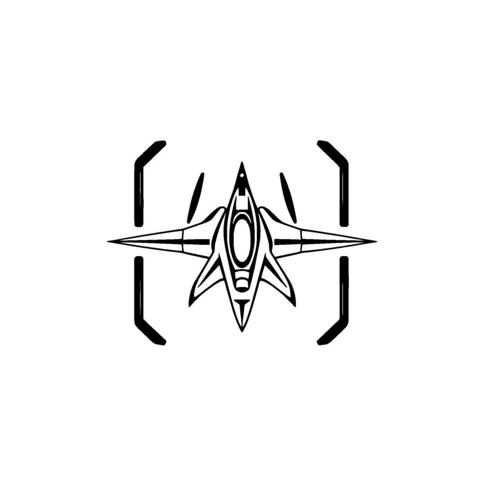 Overhead View of a Futuristic Spaceship with Target Reticle in Bold Black and White Silhouette, Minimalist . vector