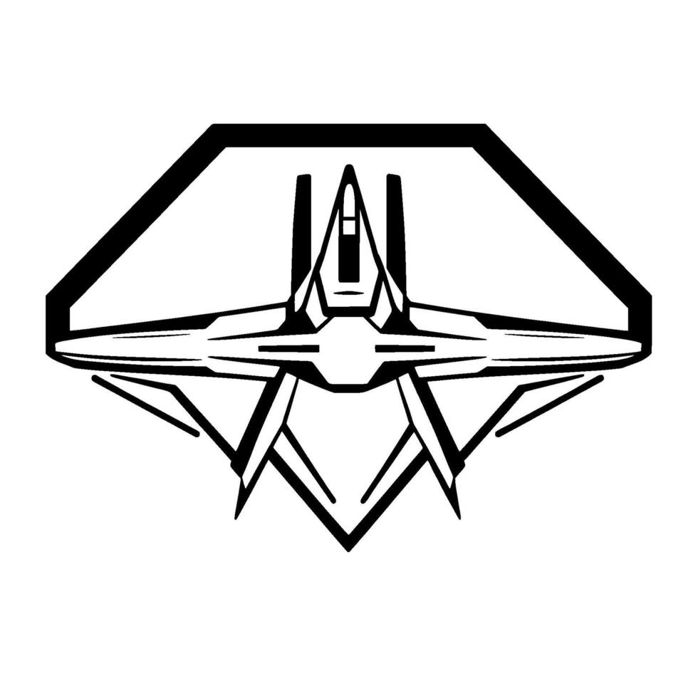Futuristic Spaceship Emblem, Geometric , Black and White, Symmetry, Clean Lines, Illustration, Isolated. vector