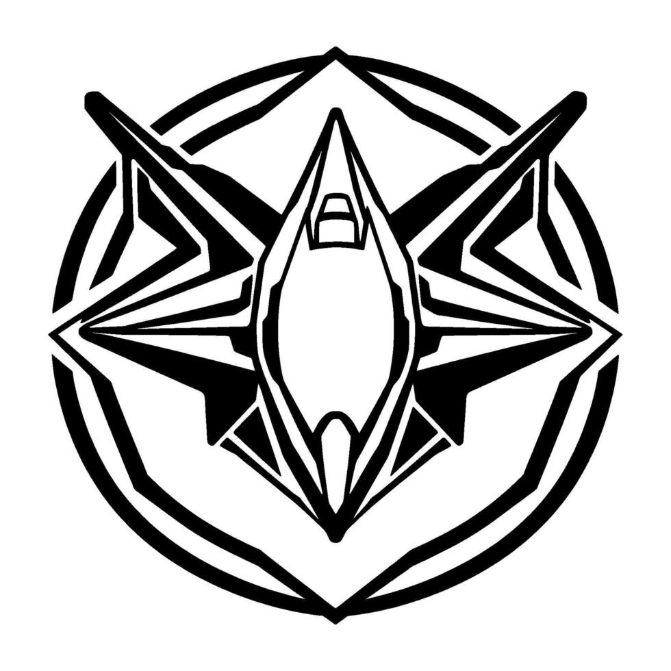 Abstract Black and White Starburst with Central AircraftVessel Motif within a Circular Geometric . vector