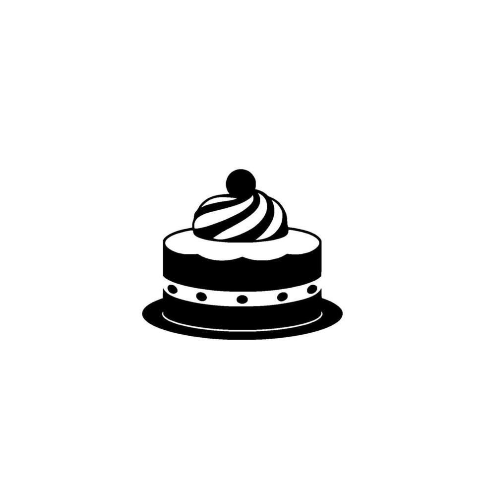 Simple Black and White Cake , Round Dessert with Swirled Icing and Cherry Topper, Isolated on White Background, Elegant Minimalist . vector