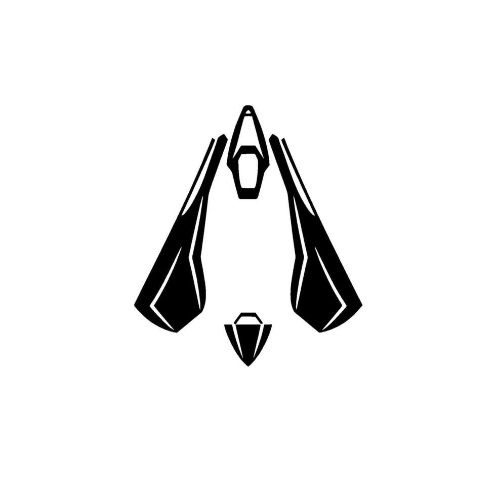 Abstract Black and White Geometric with a Central Hexagonal Figure and Flared Wings on a White Background. vector