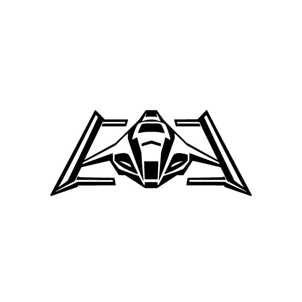 Geometric Black and White Illustration of a Futuristic Spaceship or Fighter Jet on a Bright White Background. vector