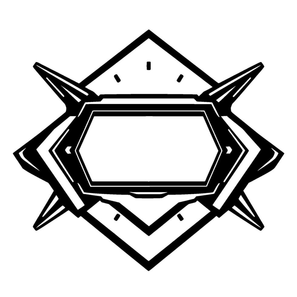 Black and white geometric of a stylized emblem with sharp angles and spikes, perfect for branding and . vector
