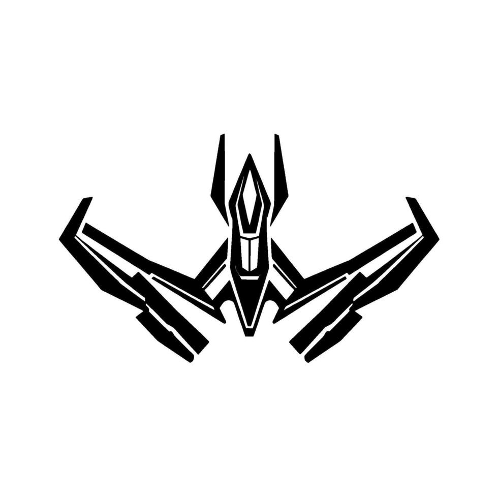 Minimalist Black and White Illustration of a Futuristic Starship, Featuring Angular Elements and a Clean Aesthetic. vector