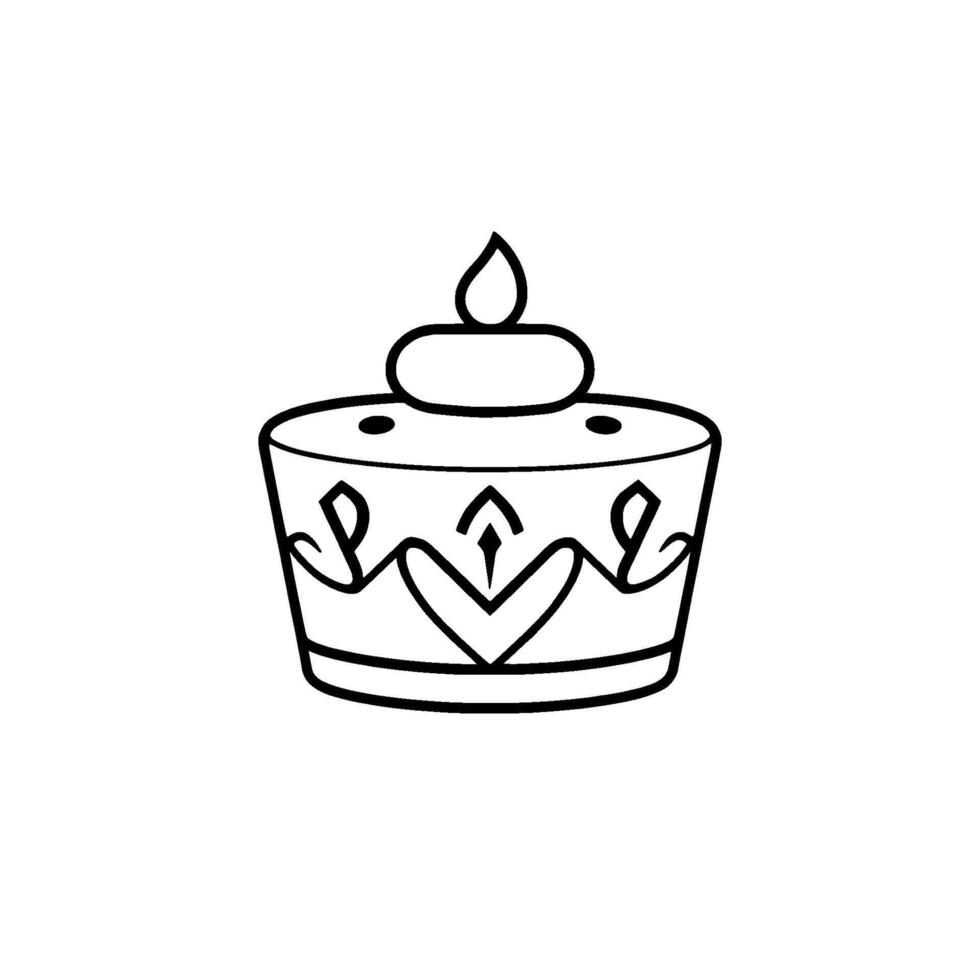 Decorative Line Art Cake with Topping and HeartArrow Pattern, Black and White, Minimalist , Isolated on White Background. vector