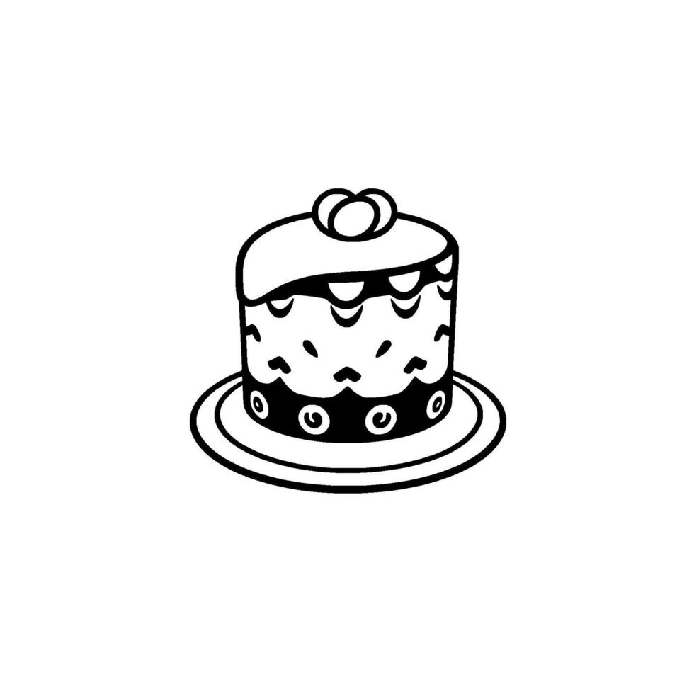 Elegant Black and White Illustrated Cake, Featuring Decorative Layers, Topping and Serving Plate, Ideal for Designs. vector