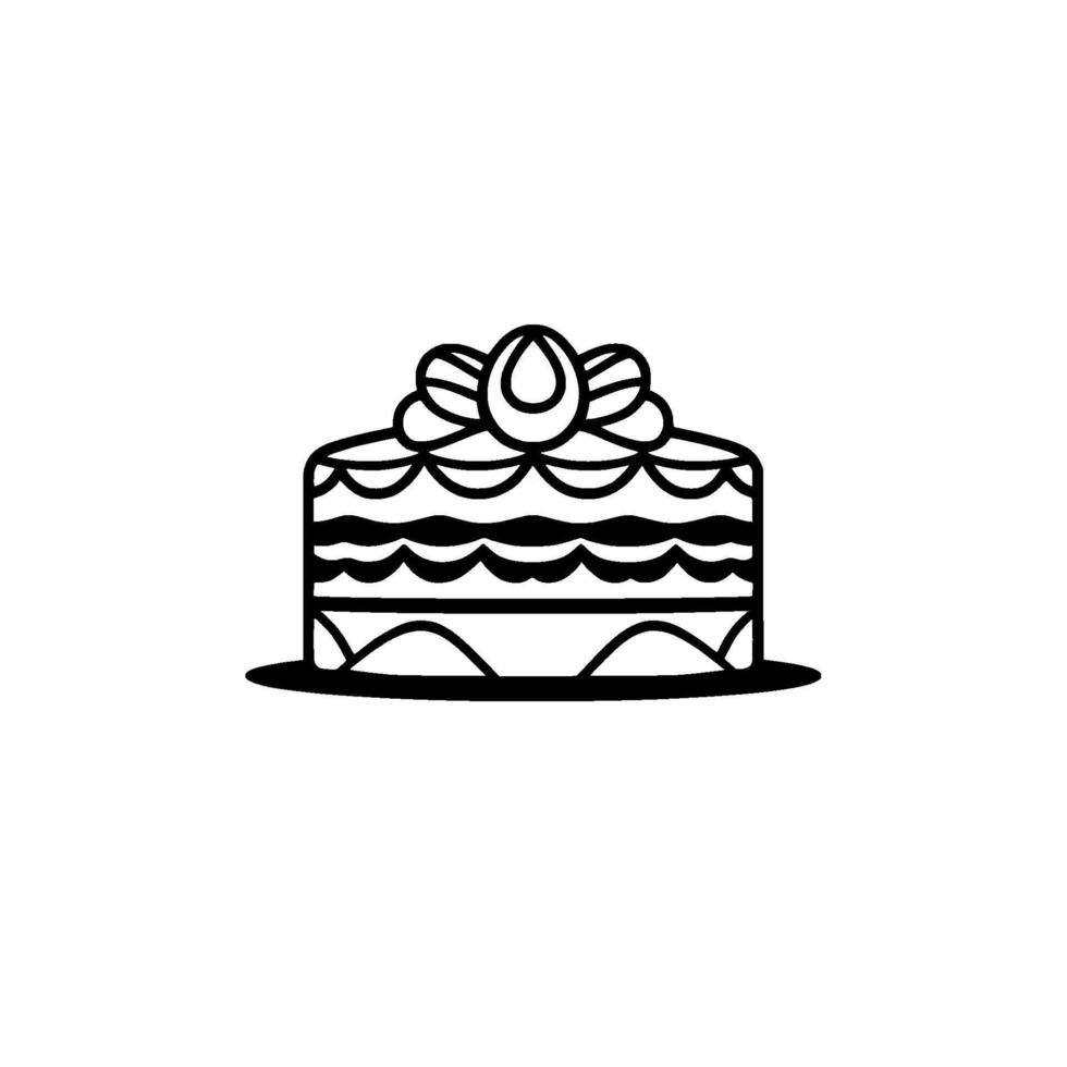 Stylized Black and White Cake Illustration with Intricate Details, Topped with Decorative , Set Against a White Background. vector