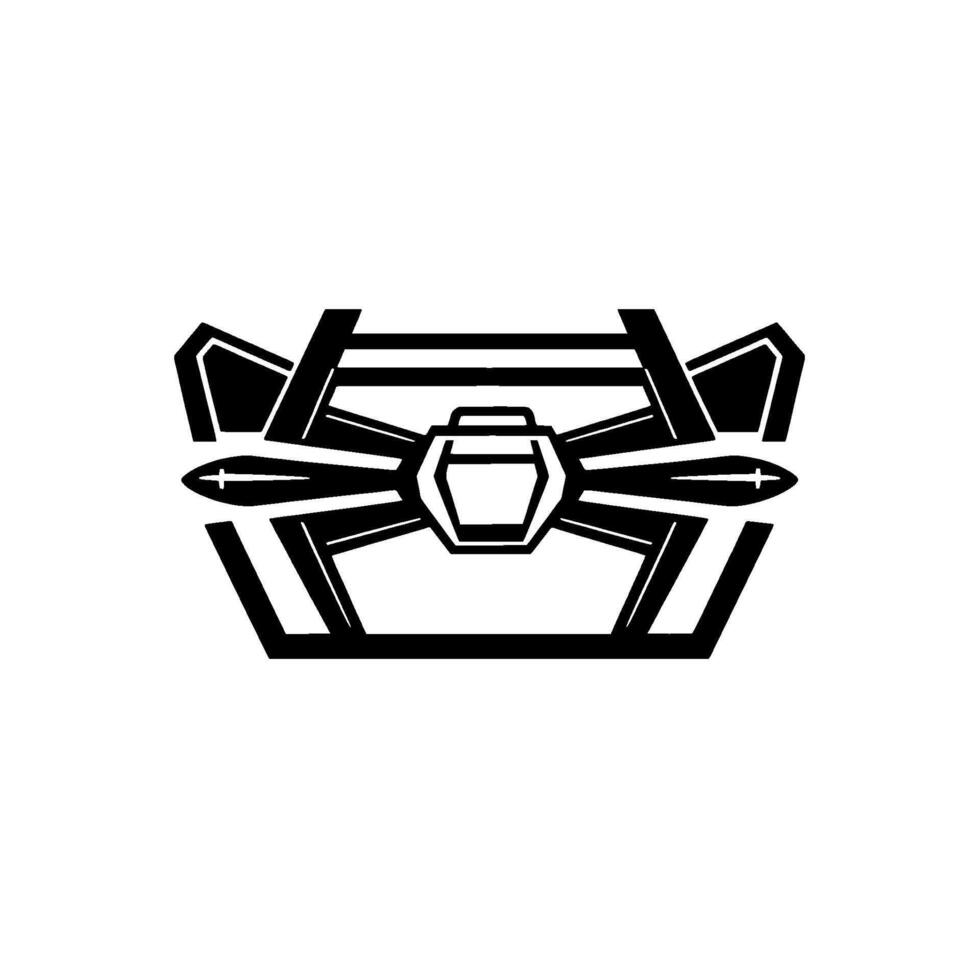 Geometric Black and White Emblem Futuristic, Stylized Resembling a Hybrid Spaceship, Clean Lines, Minimalist Aesthetic on White Backdrop. vector
