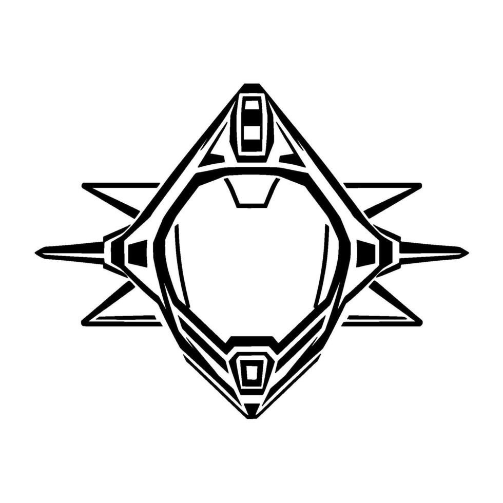 Symmetrical Black and White Geometric Resembling a Futuristic Helmet or Shield with Sharp Angular Elements and Modern Aesthetic. vector