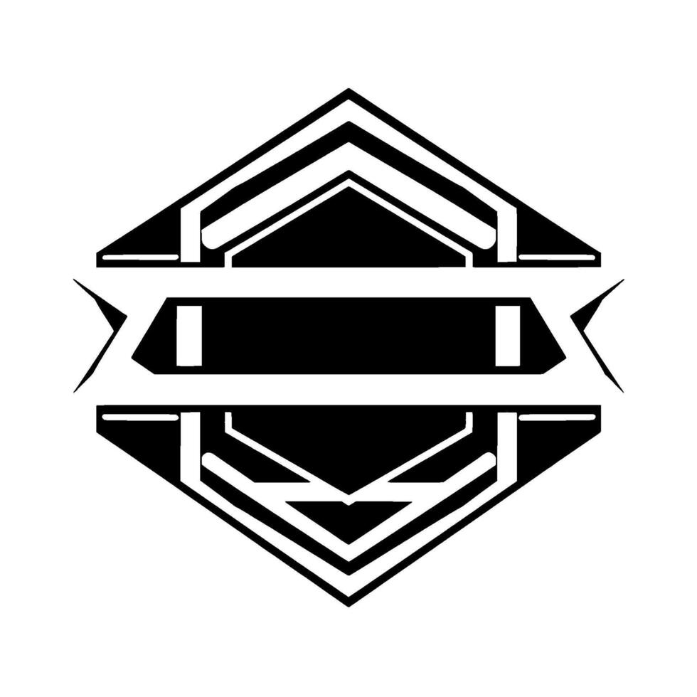 Bold Black and White Geometric Art Deco Emblem with Symmetrical Lines, and a Central Rectangular Band on a White Background. vector