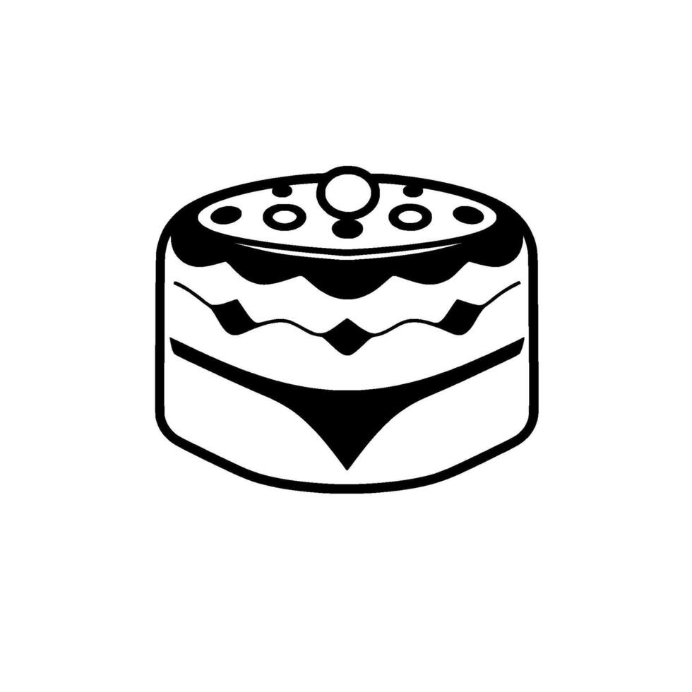 Simple black and white layered cake with an elegant pearl and circular decorative elements on a white background. vector