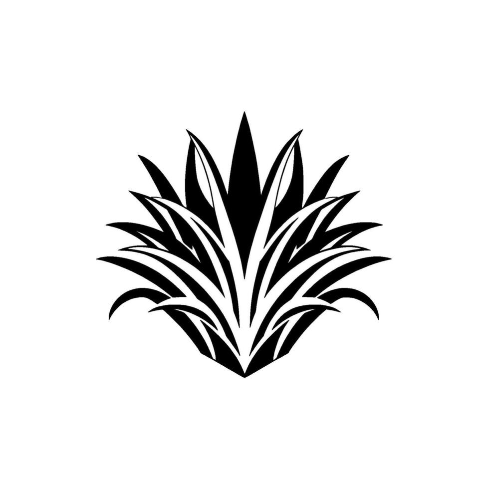 Bold Black and White Illustration of a stylized Agave Plant with pointed leaves, radiating from a central point, set against a stark white background. vector