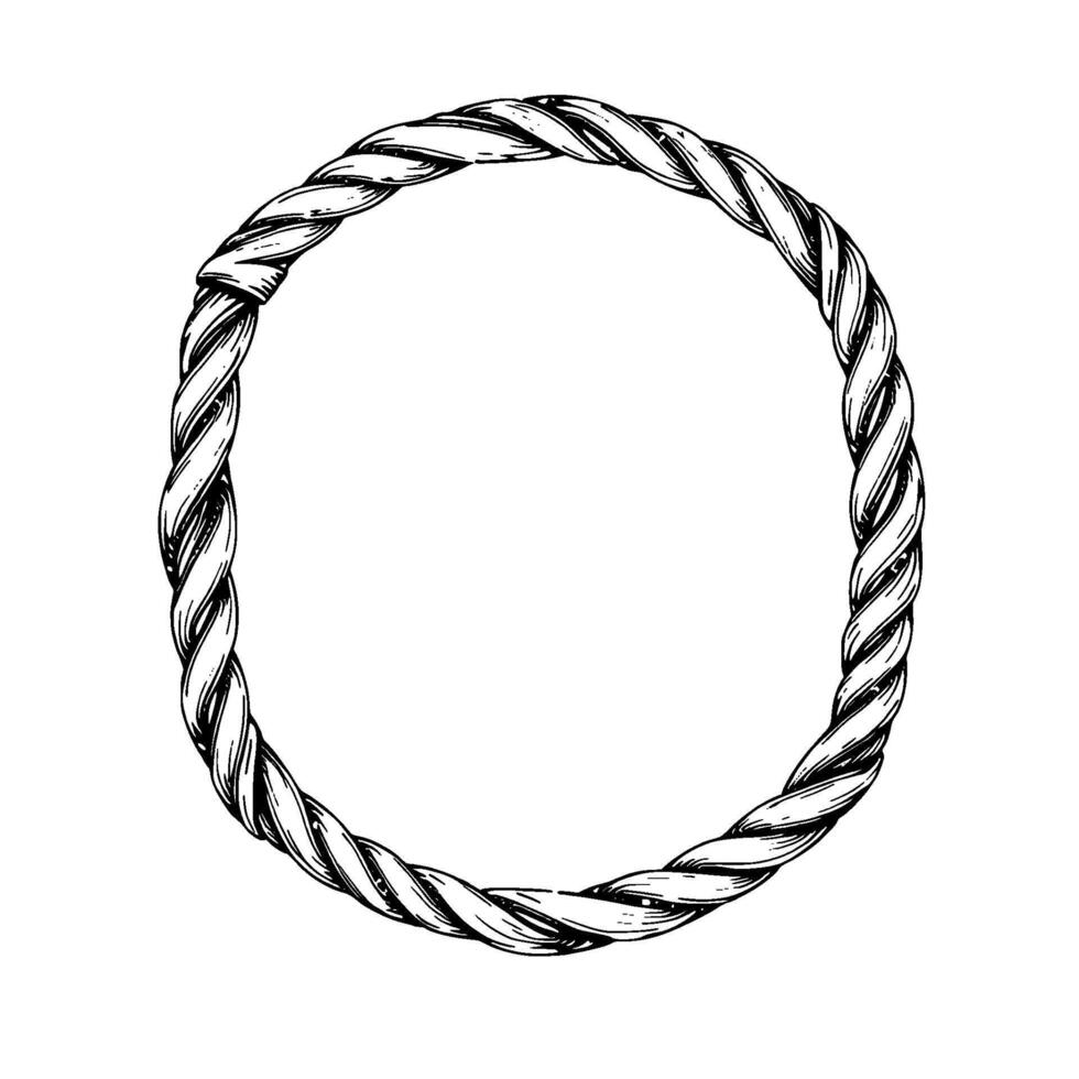 Intricate HandDrawn Illustration Circular Frame Crafted From Braided Rope, Showcasing Textural Detail Monochrome Aesthetic vector