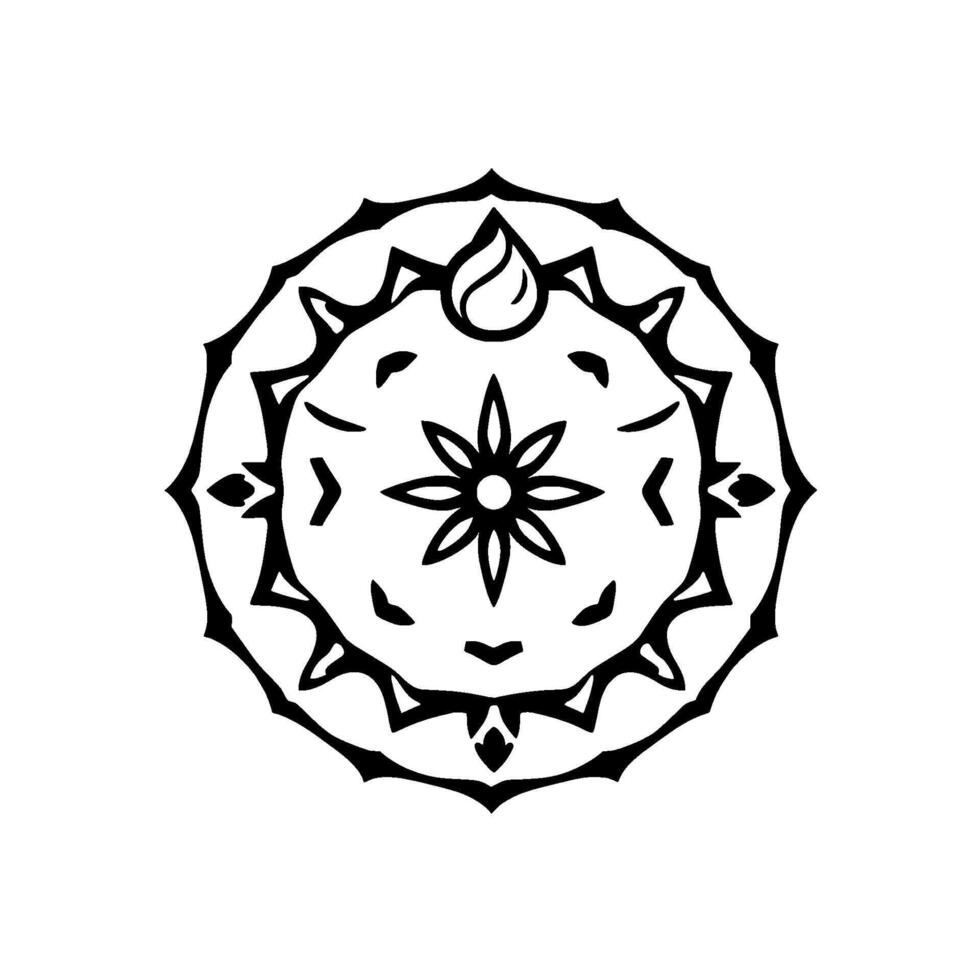 Intricate Black and White Mandala , Centered Flower Motif, Ornate Circular Pattern, Symbolic Art. vector