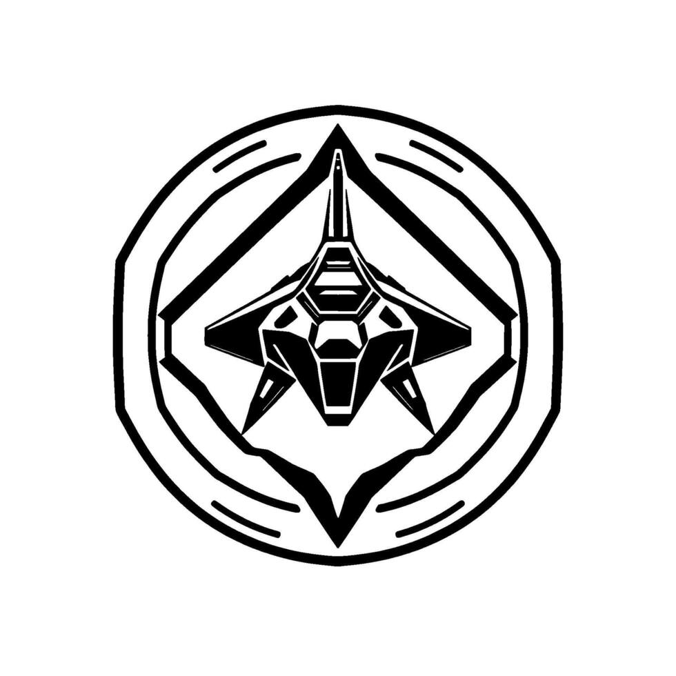 Futuristic Fighter Jet Emblem Black and White Within Geometric Shapes for a Modern Aerospace Symbol. vector