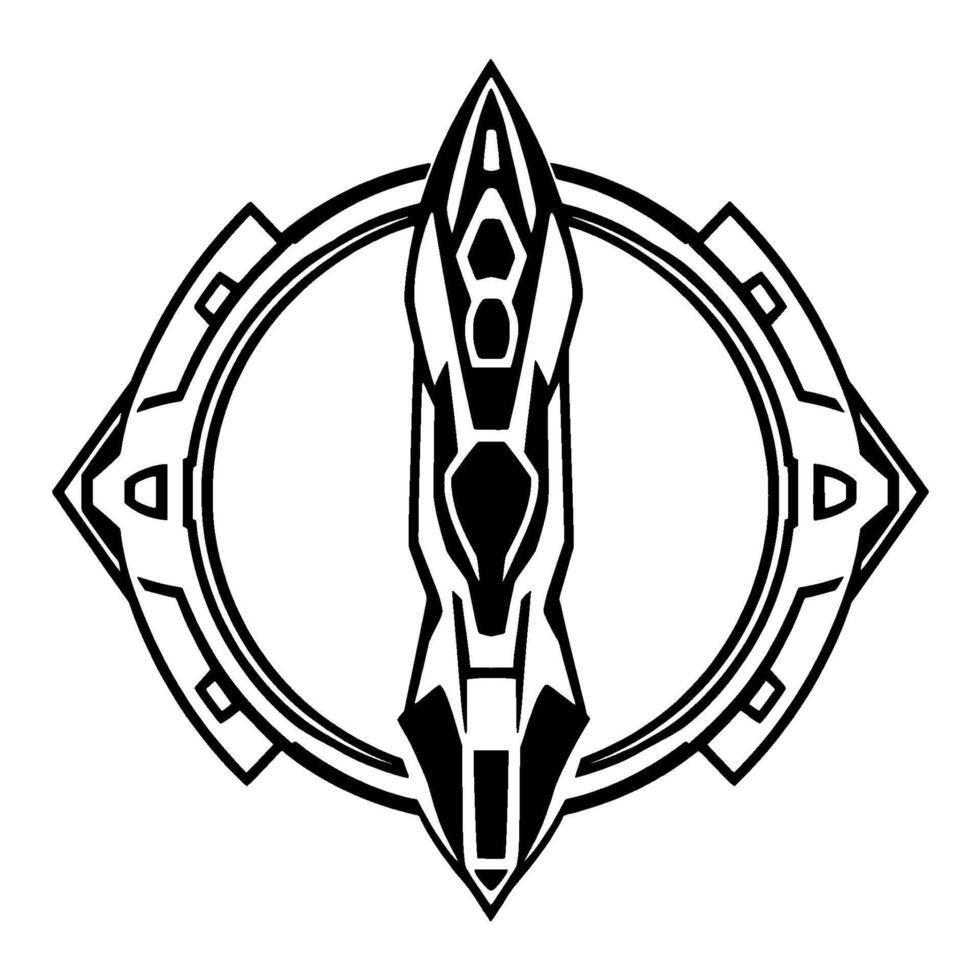 Geometric Black and White Illustration of a Central Vertical Abstract Shape within a Circular and DiamondShaped Frame. vector
