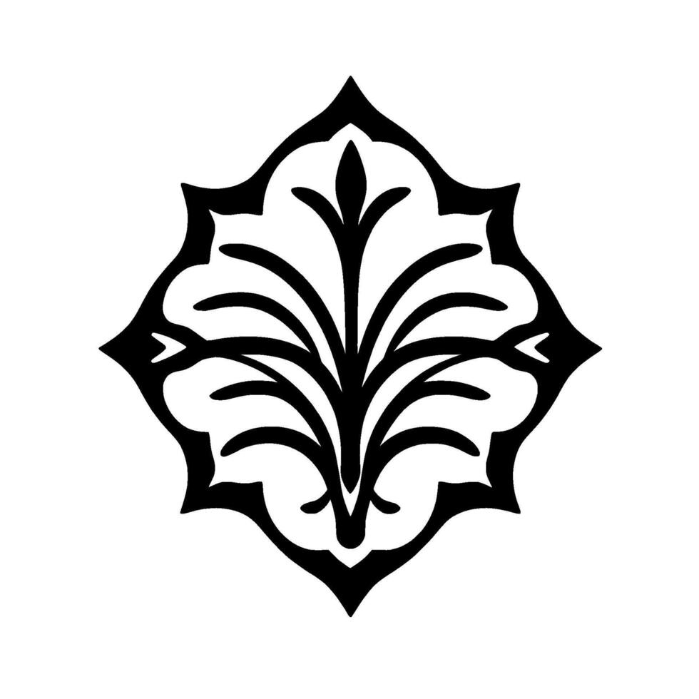 Elegant Black and White Ornamental Floral in a Symmetrical Rhombus Shape with Stylized Plant Motif. vector
