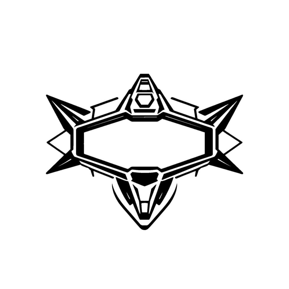 Futuristic Geometric Emblem Bold Black White with Hexagon Details and Sharp Angles. vector