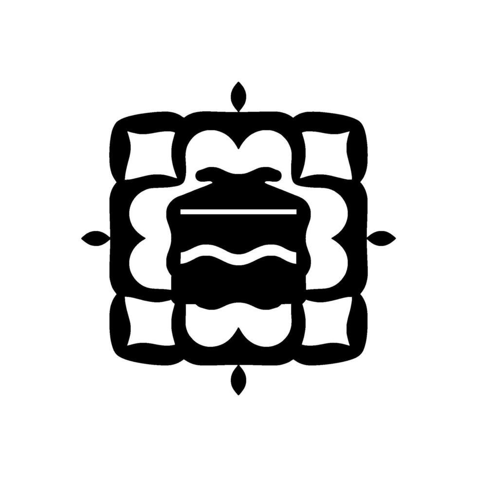 Symmetrical Black and White Decorative Square, Central PotLike Shape, Abstract Floral Elements, Minimalist . vector