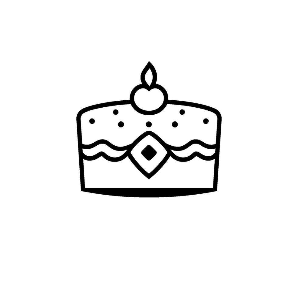 Minimalist Black and White Illustration of a Birthday Cake with Decorative Elements and a Single Candle. vector