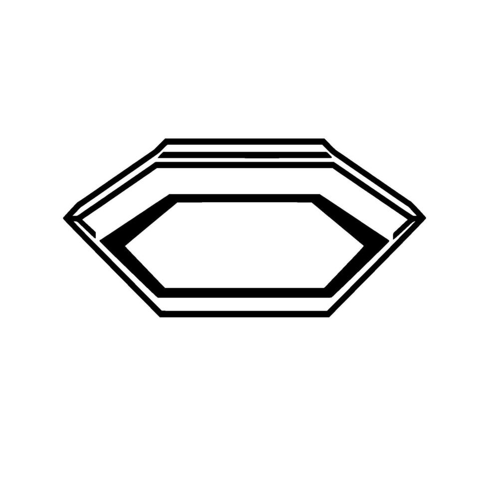 Geometric Minimalist Illustration Black and White Hexagonal Shape with Inner Outline and Line Details on White Background. vector