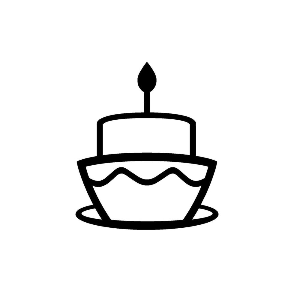 A Minimalist Black and White TwoTiered Birthday Cake with a Lit Candle, Isolated on a White Background. vector