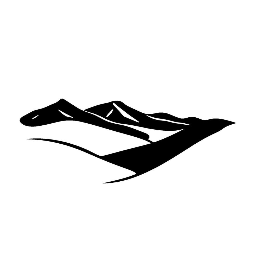 Stylized Black and White Silhouette Mountain Range, Valley, and Horizon, Simple, Modern . vector