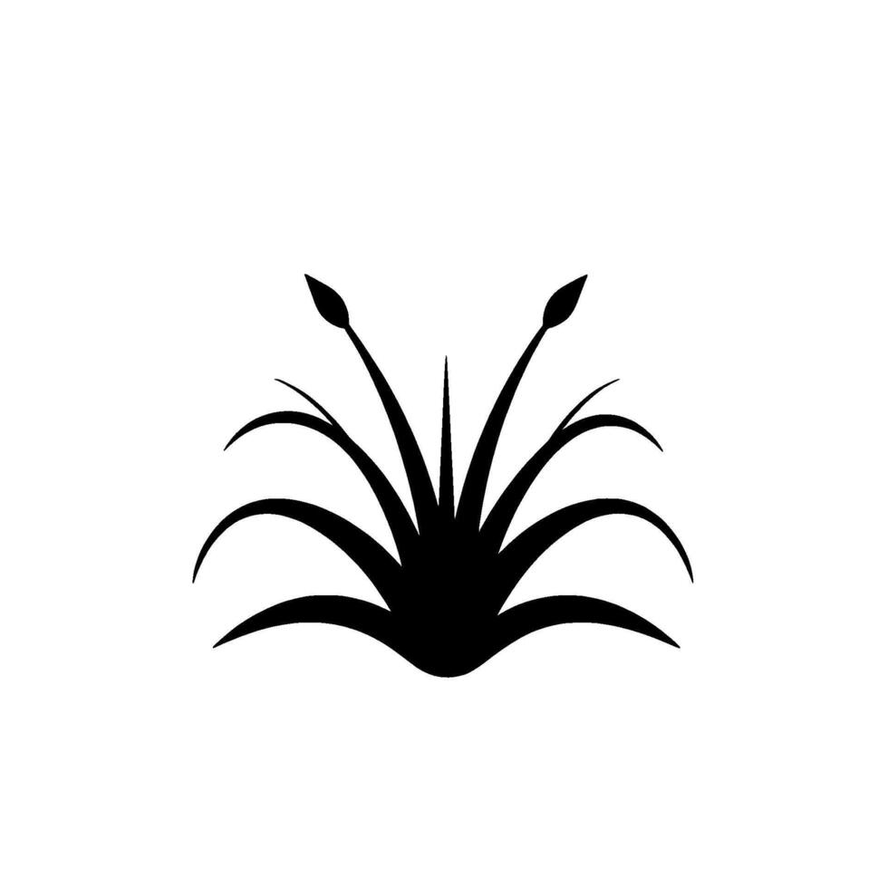 Silhouette of a stylized ornamental plant with arching leaves and budding stems against a pristine white background. vector