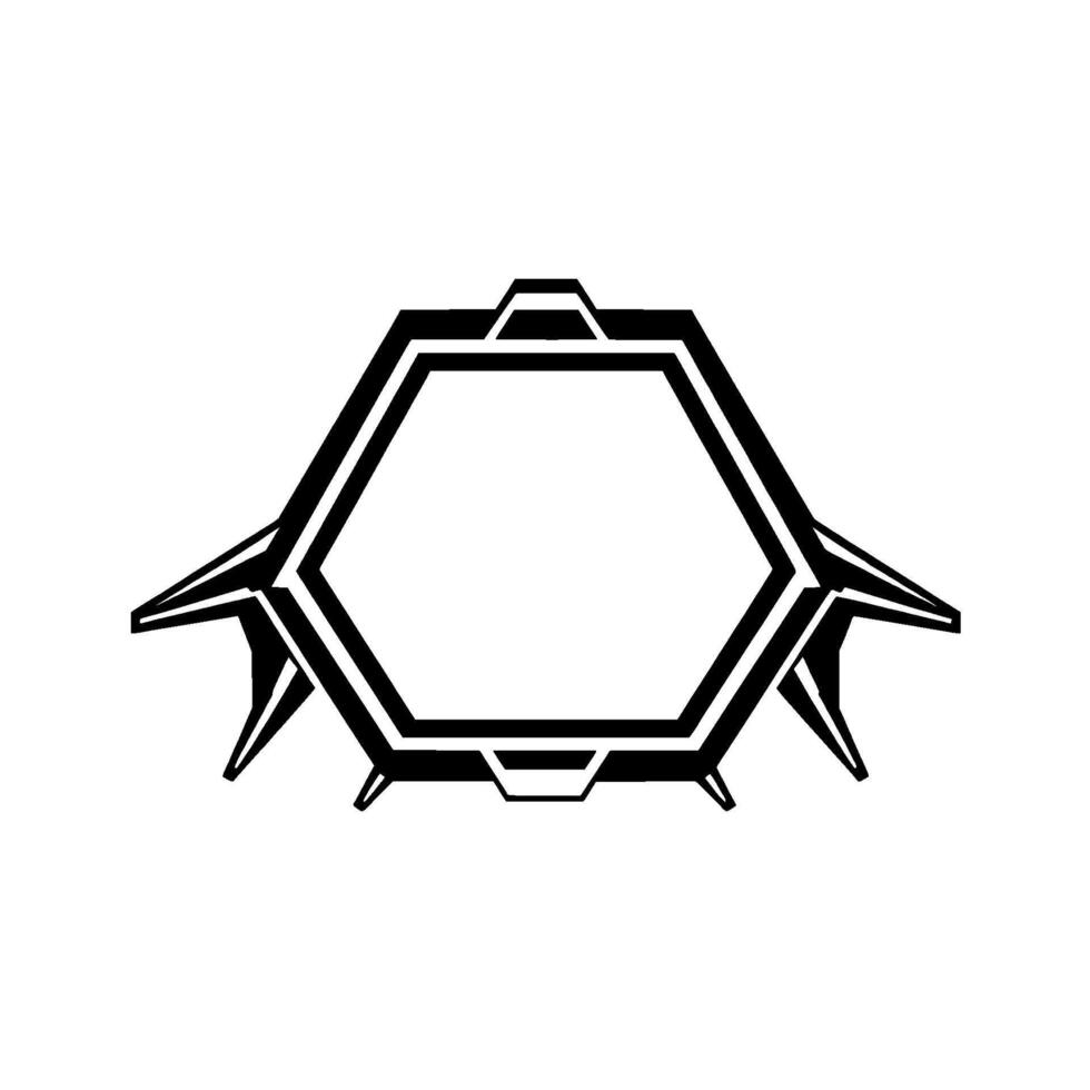 Geometric Abstract Bold Black and White Hexagonal Shape with Futuristic and Angular Elements on White Background. vector
