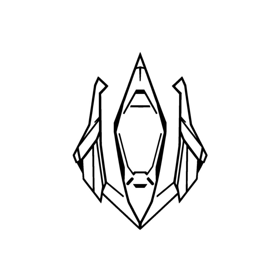 Geometric abstract of symmetrical, stylized, black and white emblem, featuring sharp angles and a futuristic aesthetic. vector