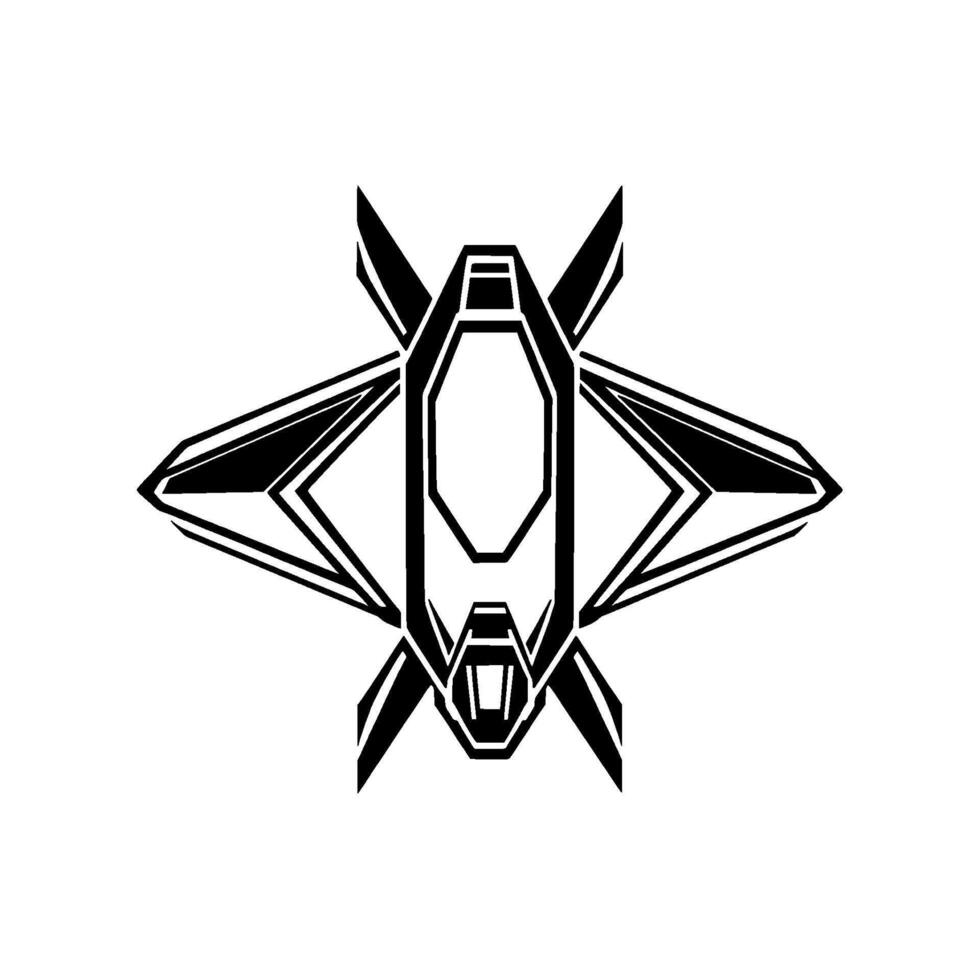 Futuristic Black and White Geometric Aircraft with Sharp Angles and a Symmetrical Composition on White Background. vector