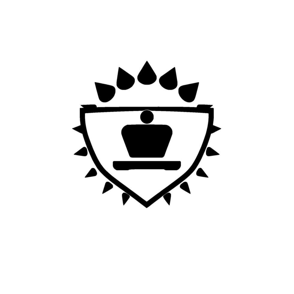 Heraldic Shield with Crown, Decorated by Spikes and Teardrops, Minimalist Black and White . vector