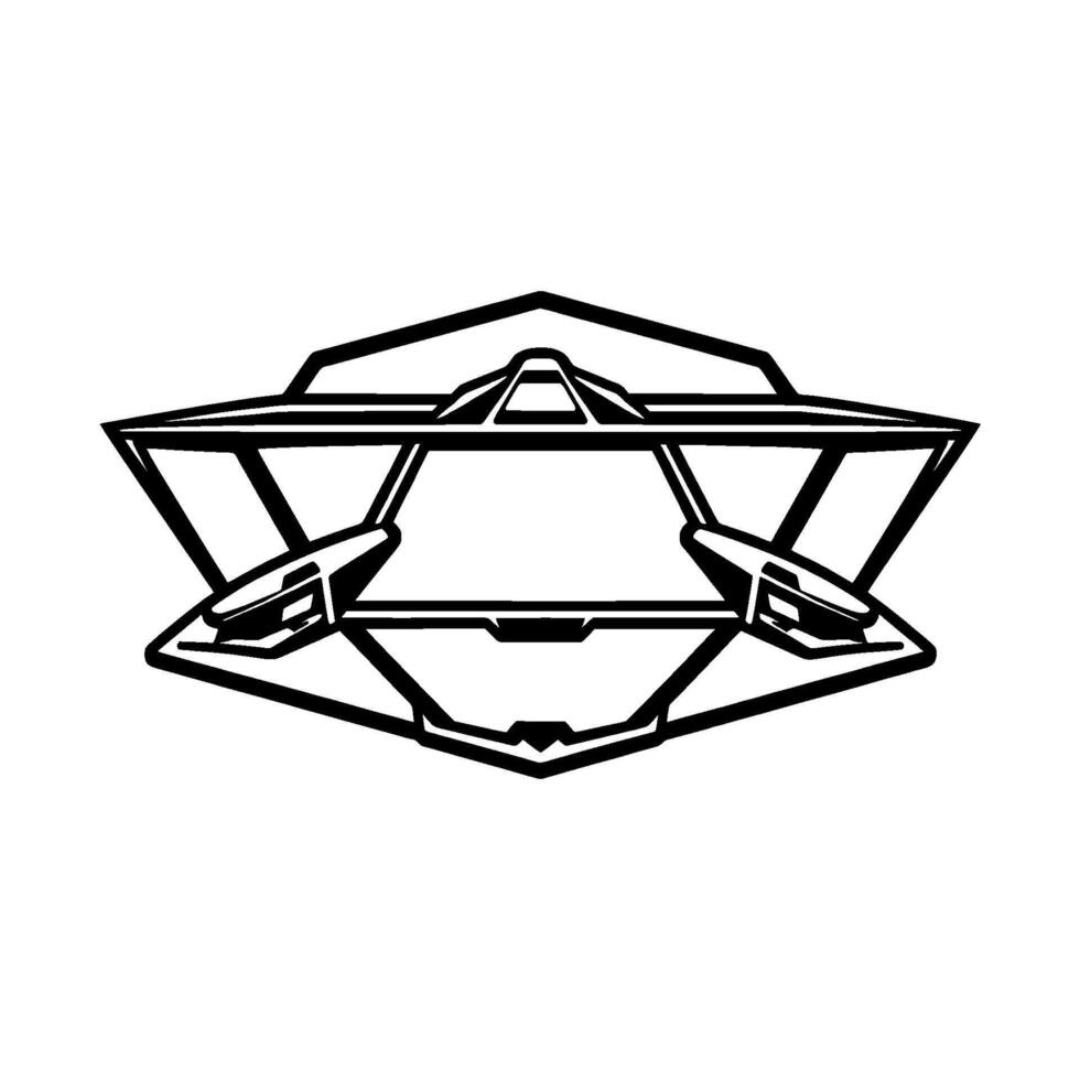 Futuristic Black and White Geometric Spaceship Featuring Sharp Angles and StarShaped Elements vector