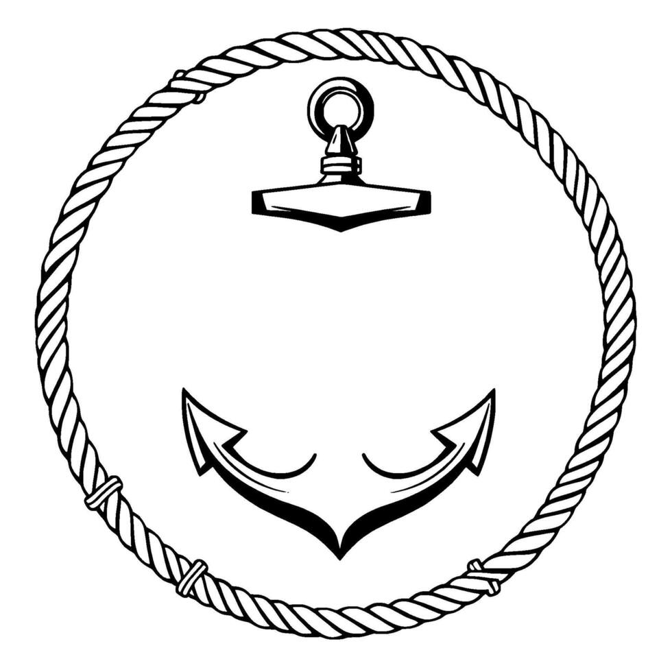 Circular Nautical Emblem Featuring Anchor and Rope Border A Black and White Depicting Marine Symbolism. vector