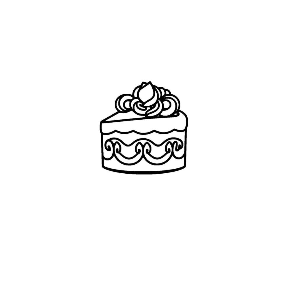 Minimalist Line Art Illustration of a Frosted Cake Slice with Intricate Decorative Elements on White Background. vector