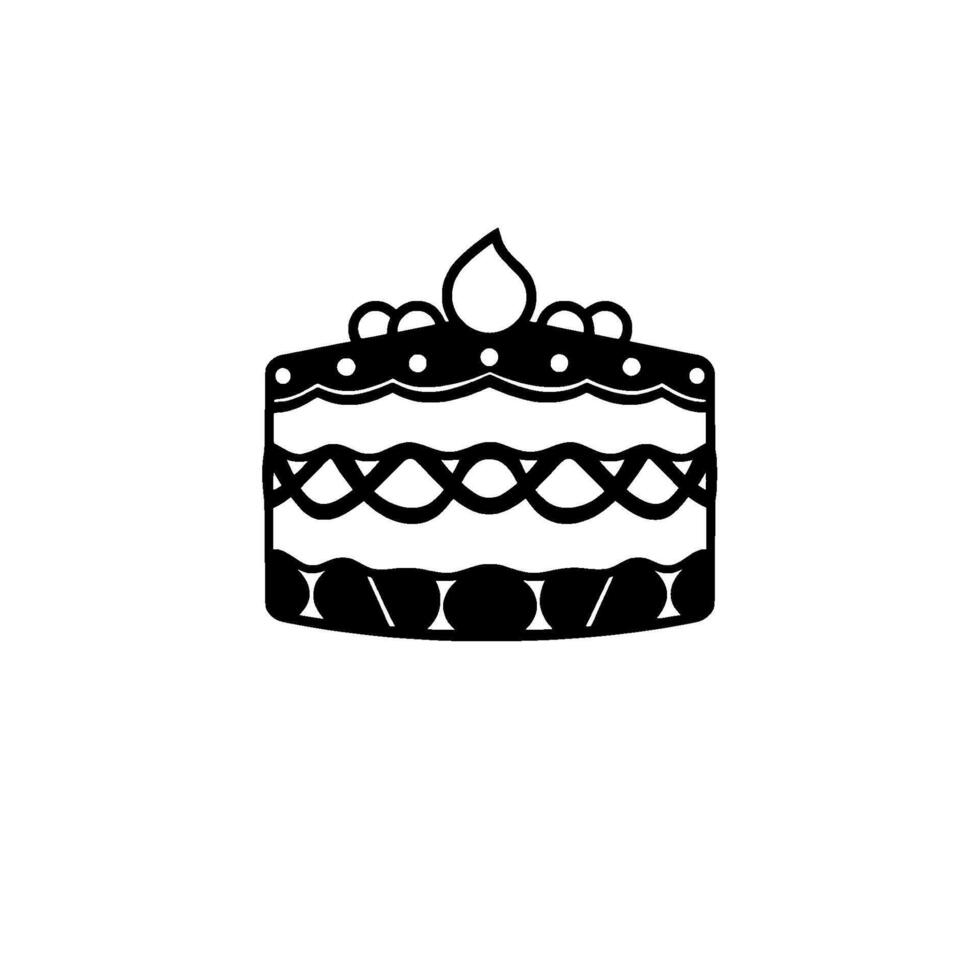 Minimalist Black and White Cake Illustration Decorated, Layered, and Topped with a Candlelike Ornament, Isolated on White Background. vector