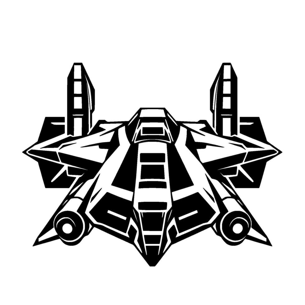 Futuristic Illustration of a HighTech, Geometric SpaceshipStarfighter in Black and White, Isolated on White. vector