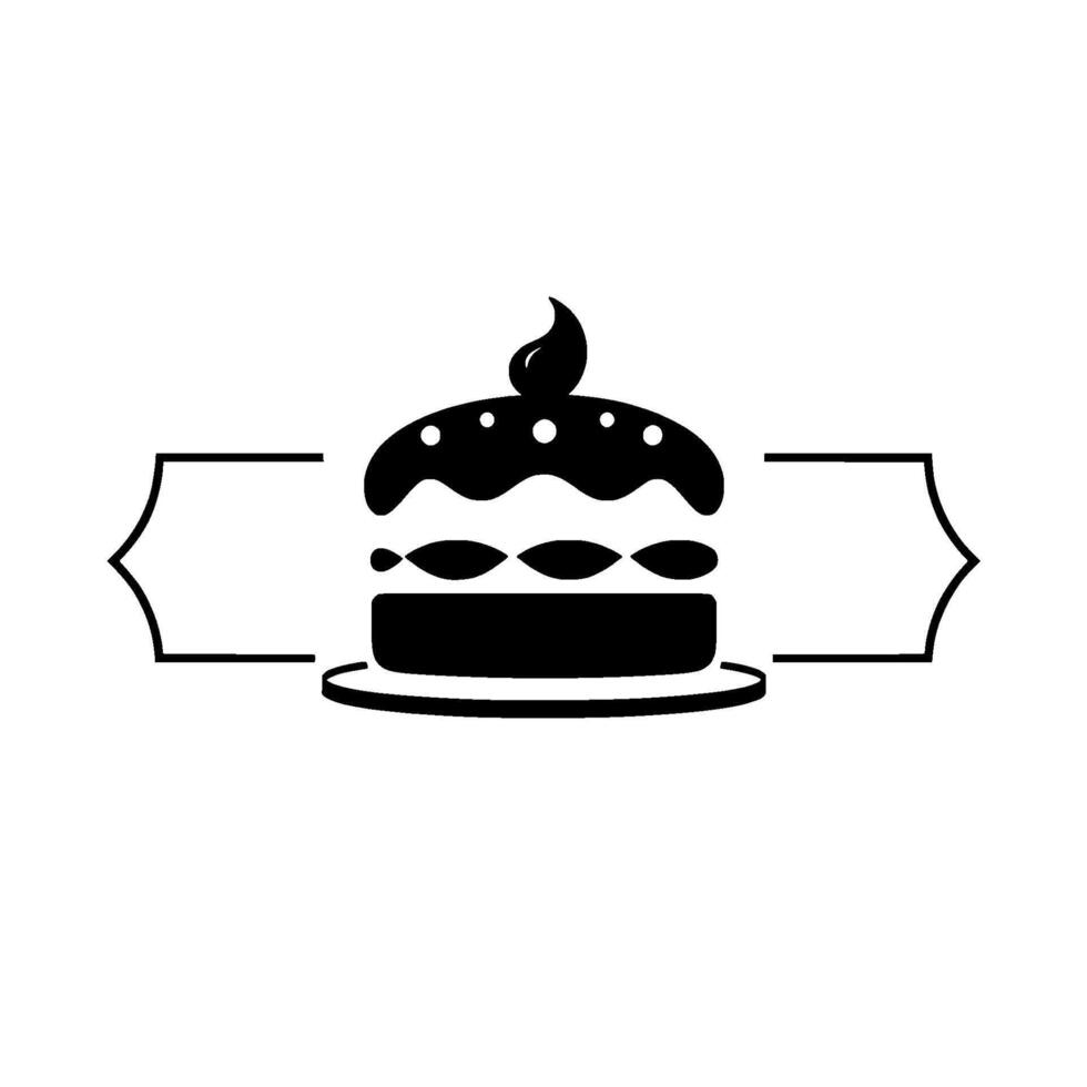 Minimalist Black and White Cake with Banner A stylized dessert with dots and a droplet atop a serving platform. vector
