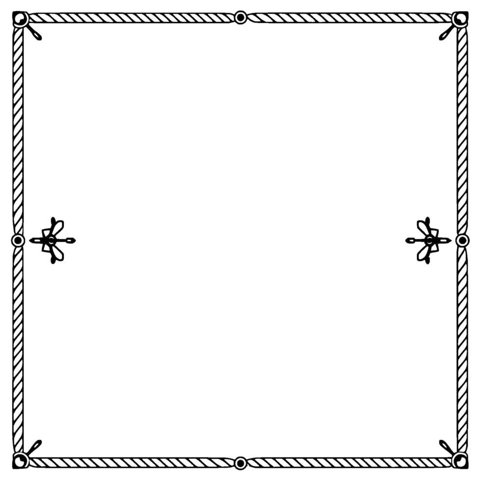Elegant Nautical Frame Square Composition Bordered by Rope, Embellished with Decorative Elements, Isolated on White. vector
