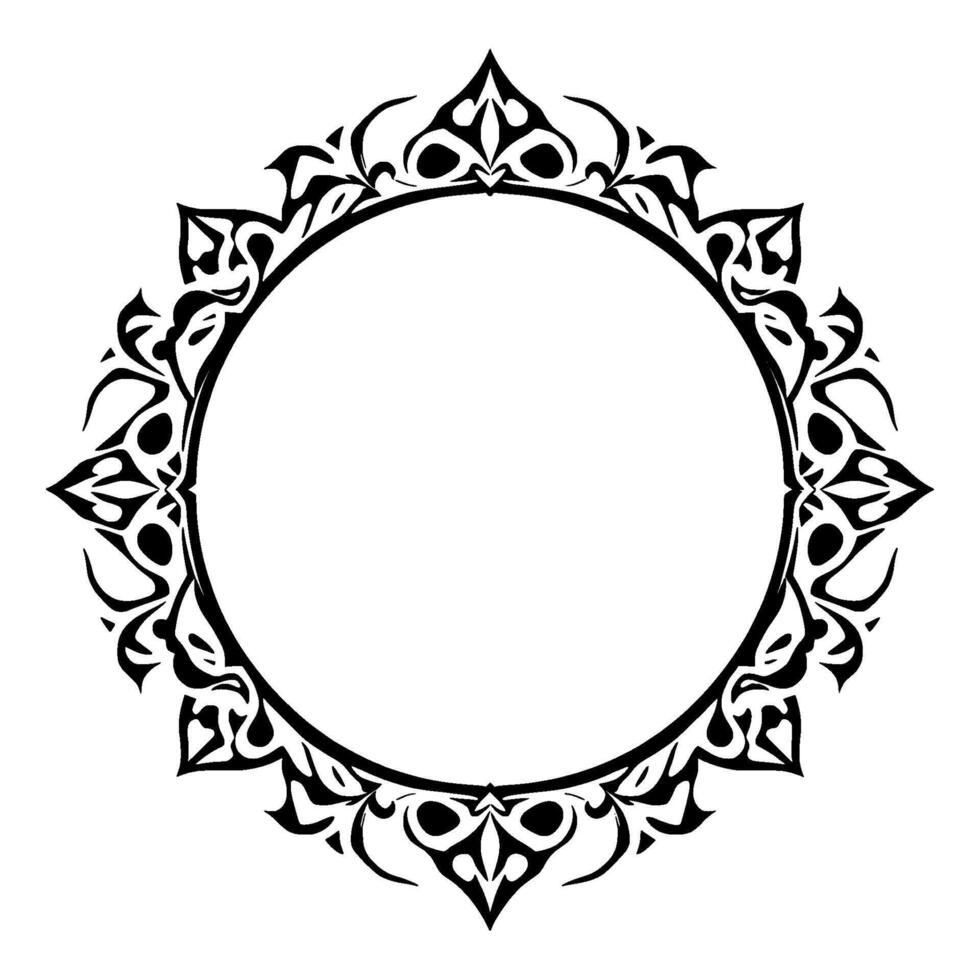 Ornate Black and White Circular Frame with Intricate FloralInspired Pattern on White Background, Digital Art . vector