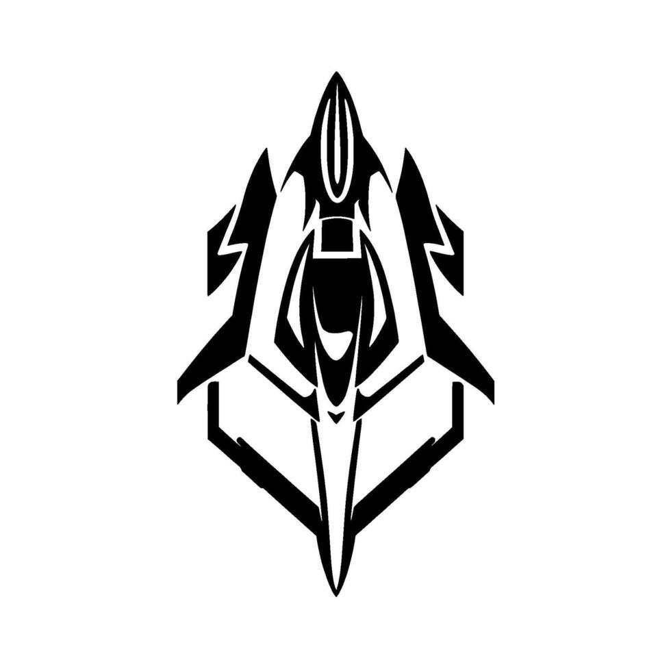 Abstract black and white art illustration of a symmetrical, stylized aircraft or futuristic emblem . vector