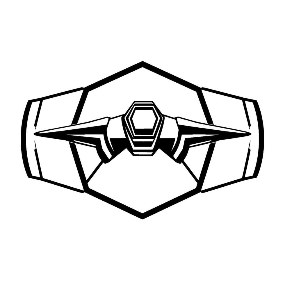 Sleek, Black and White Futuristic Spacecraft with Geometric and Hexagon Cockpit on White Background. vector