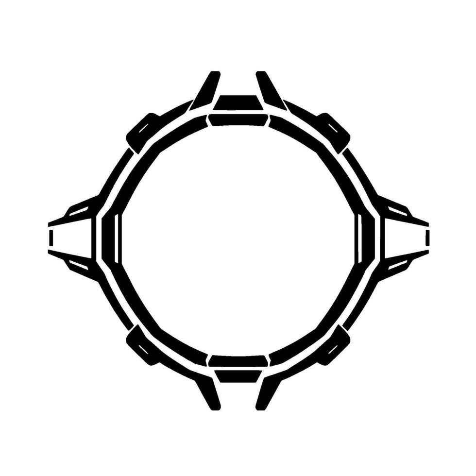 Symmetric Black Geometric Ring on White Background, Futuristic, Tech, Industrial, Minimalist. vector